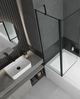 Sprchové dvere MEXEN/S - Cube obdĺžniková vaňa 170 x 80 cm s panelom + vaňová zástena 120 cm, čierna vzor 550517080X9412117070