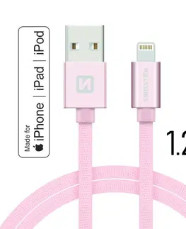 USB káble Dátový kábel Swissten textilný s certifikáciou MFI, Lightning konektorom a podporou rýchlonabíjania, ružovozlatý 71524205