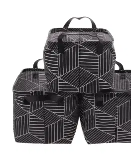 Úložné boxy TEMPO-KONDELA YARA, látkové košíky s uškami, set 3 ks, čierna/vzor