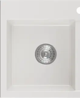 Kuchynské drezy MEXEN MEXEN - Hektor granitový drez 2-bowl 800 x 480 mm, biela, sifón chróm 6521802000-20