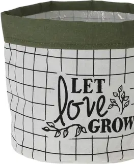 Kvetináče a truhlíky Textilný obal na kvetináč Let Love Grow, 20 x 18 cm, tm. zelená
