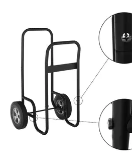 Grily Prepravný vozík na drevo, s kolesami, kované železo, čierna, RATER