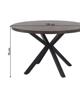 Jedálenské stoly KONDELA Medor okrúhly jedálenský stôl dub tmavý / čierna