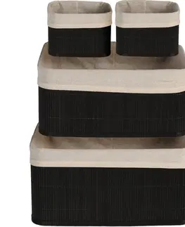 Úložné boxy Sada bambusových košíkov Pannier čierna, 4 ks