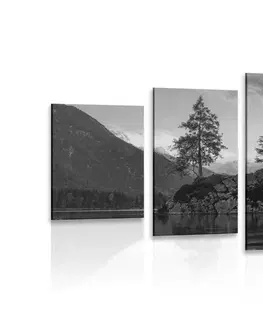 Čiernobiele obrazy 5-dielny obraz čiernobiela horská krajina pri jazere