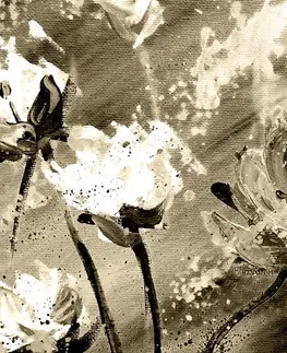 Čiernobiele obrazy Obraz maľované kvety v sépiovom prevedení