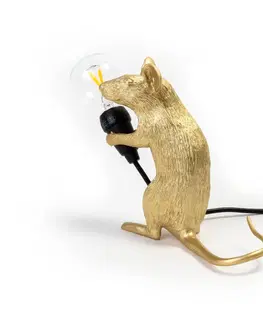 Vnútorné dekoratívne svietidlá SELETTI Stolová LED lampa Mouse Lamp USB sediaca zlatá