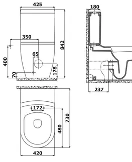 Kúpeľňa SAPHO - GRANDE WC kombi XL, spodný / zadný odpad, biela GR360