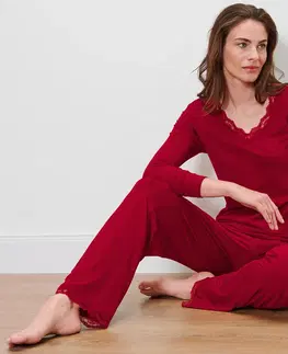 Pajamas Pyžamo s čipkovaným lemom, červené