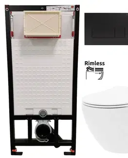 Záchody DEANTE Podstavný rám, pre závesné WC misy + SLIM tlačidlo černé + WC REA Carlo Flat Mini Rimlesss + SEDADLO CST_WC01 N51P CF1