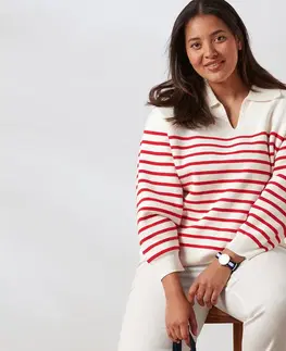 Shirts & Tops Pletený pulóver s golierom, bielo-červený
