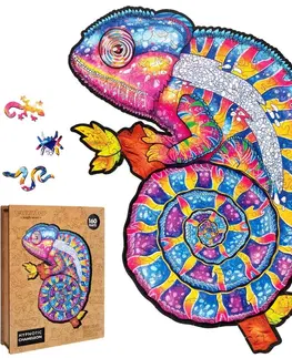 Hračky puzzle PUZZLER - Drevené Farebné Puzzle - Hypnotický Chameleón