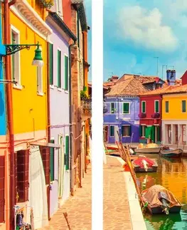 Obrazy mestá 5-dielny obraz pastelové domčeky v mestečku
