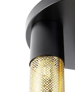 Stropne svietidla Industriálne stropné svietidlo čierne so zlatými okrúhlymi 3 svetlami - Raspi