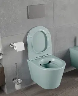 Záchody MEXEN - Rico Závesná WC misa Rimless vrátane sedátka s slow, Duroplast, svetlo zelená mat 30724048