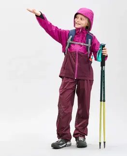 nohavice Detské turistické vrchné nohavice proti dažďu MH500 7-15 rokov fialové