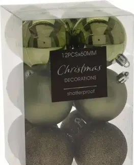 Vianočné dekorácie Kinekus Zelená vianočná guľa, plastová, 6 cm, sada 12 ks