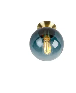 Stropne svietidla Stropná lampa v štýle art deco mosadz s oceánsky modrým sklom - Pallon