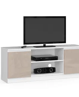 TV stolíky Dizajnový TV stolík ROMANA140, biely / cappuccino lesk