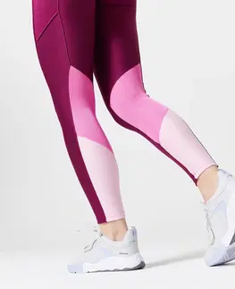 nohavice Dámske legíny 120 na fitness s vreckom na telefón ružovo-fialové
