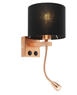 Nastenne lampy Nástenná lampa v štýle art deco medená s čiernym tienidlom - Brescia