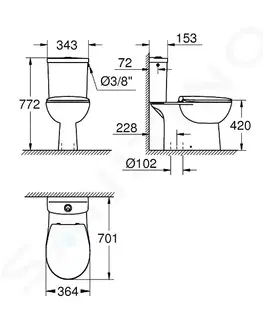 Kúpeľňa GROHE - Bau Ceramic WC kombi súprava s nádržkou a doskou softclose, rimless, alpská biela 39346000