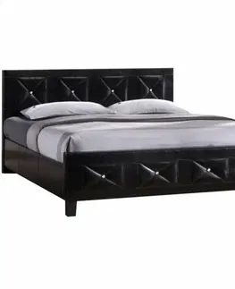 Postele Manželská posteľ s roštom, ekokoža čierna, 180x200, CARISA
