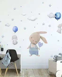 Nálepky na stenu Nálepka na stenu - Modré zajačiky s balónmi