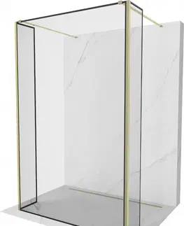 Sprchové dvere MEXEN/S - Kyoto Sprchová zástena WALK-IN voľne stojaca 150 x 30 x 30 cm, čierny vzor, zlatá 800-150-030-222-50-70-030