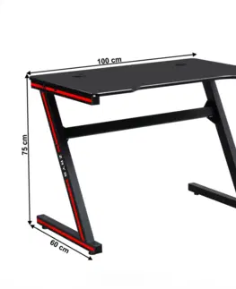 Herné stoly Herný stôl/počítačový stôl, čierna/červená, MACKENZIE 100cm