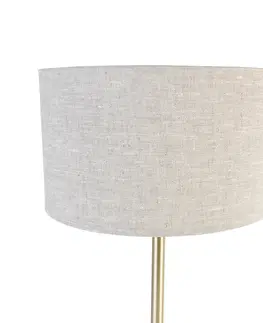 Stolove lampy Klasická stolná lampa mosadz s tienidlom svetlošedá 35 cm - Simplo