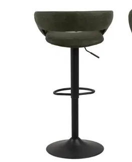 Barové stoličky Dkton Dizajnová barová stolička Natania, olivovo zelená a čierna