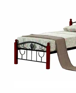 Postele KONDELA Magenta 90 kovová jednolôžková posteľ s roštom čierna / tmavý dub