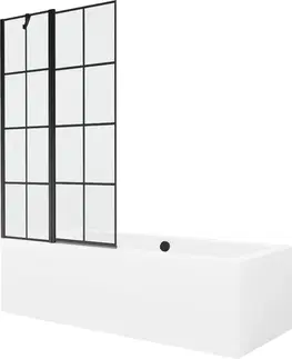 Sprchové dvere MEXEN/S - Cube obdĺžniková vaňa 180 x 80 cm s panelom + vaňová zástena 100 cm, čierna vzor 550518080X9410117077