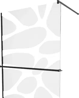 Sprchové dvere MEXEN/S - KIOTO Sprchová zástena WALK-IN s poličkou a držiakom uterákov 70 x 200, transparent/biely dekor 8 mm, čierna 800-070-121-70-97