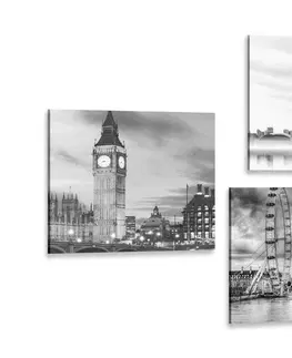 Zostavy obrazov Set obrazov tajuplné mestá v čiernobielom prevedení
