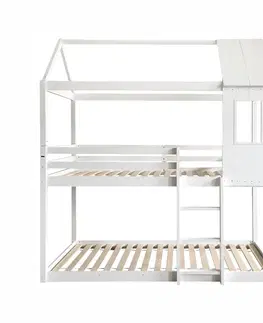 Postele Montessori poschodová posteľ, biela, 90x200, ATRISA