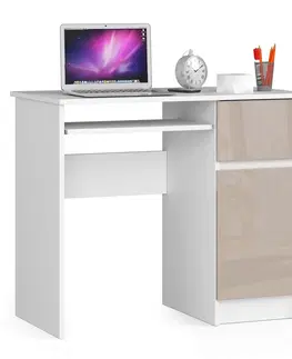 Písacie stoly Dizajnový písací stôl PIXEL90P, biela / cappuccino lesk