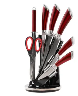 Sady nožov TEMPO-KONDELA JAVED, sada nožov v stojane, 8 ks, červená