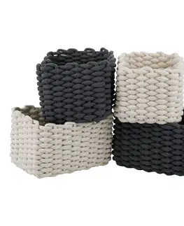 Úložné boxy TEMPO-KONDELA NUBIRA, pletené košíky, set 4 ks, biela/sivá