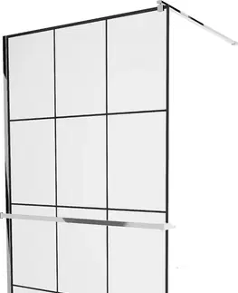 Sprchové dvere MEXEN/S - KIOTO Sprchová zástena WALK-IN s poličkou a držiakom uterákov 120 x 200 cm, transparent/čierna 8 mm, chróm 800-120-121-01-77