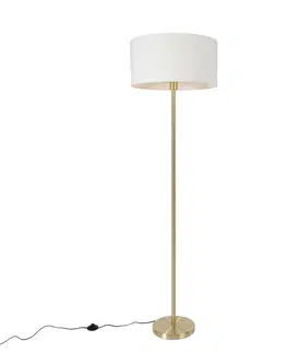 Stojace lampy Stojacia lampa mosadzná s bielym tienidlom 50 cm - Simplo