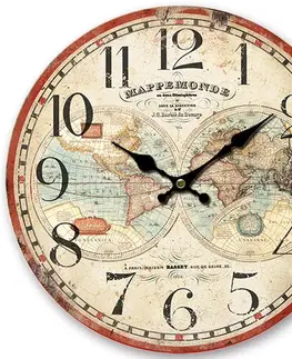 Hodiny Drevené nástenné hodiny Mappemonde, pr. 34 cm
