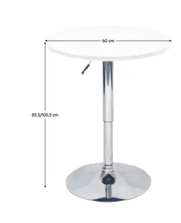 Jedálenské stoly Barový stôl s nastaviteľnou výškou, biela, priemer 60 cm, BRANY 2 NEW