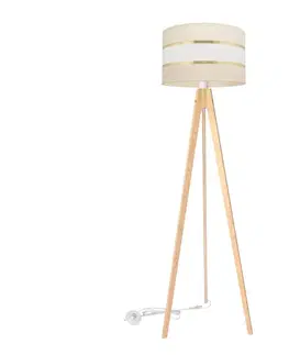 Lampy  Stojacia lampa HELEN 1xE27/60W/230V krémová/zlatá/borovica 
