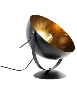 Stolove lampy Priemyselná stolová lampa čierna so zlatom nastaviteľným - Magna