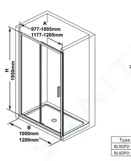 Sprchovacie kúty RAVAK - Blix Sprchové dvere Slim BLSDP2-120, 1177-1205 mm, čierna/číre sklo X0PMG0300Z1