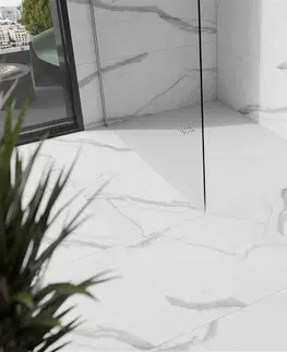Vane MEXEN/S - Stone+ obdĺžniková sprchová vanička 140 x 90, biela, mriežka biela 44109014-W
