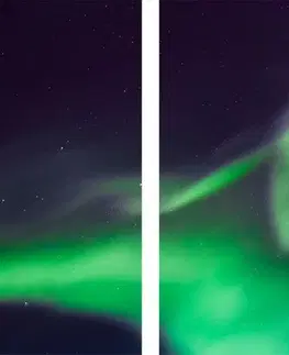 Obrazy vesmíru a hviezd 5-dielny obraz zelená polárna žiara na oblohe