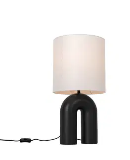 Stolove lampy Dizajnová stolná lampa čierna s bielym ľanovým tienidlom - Lotti